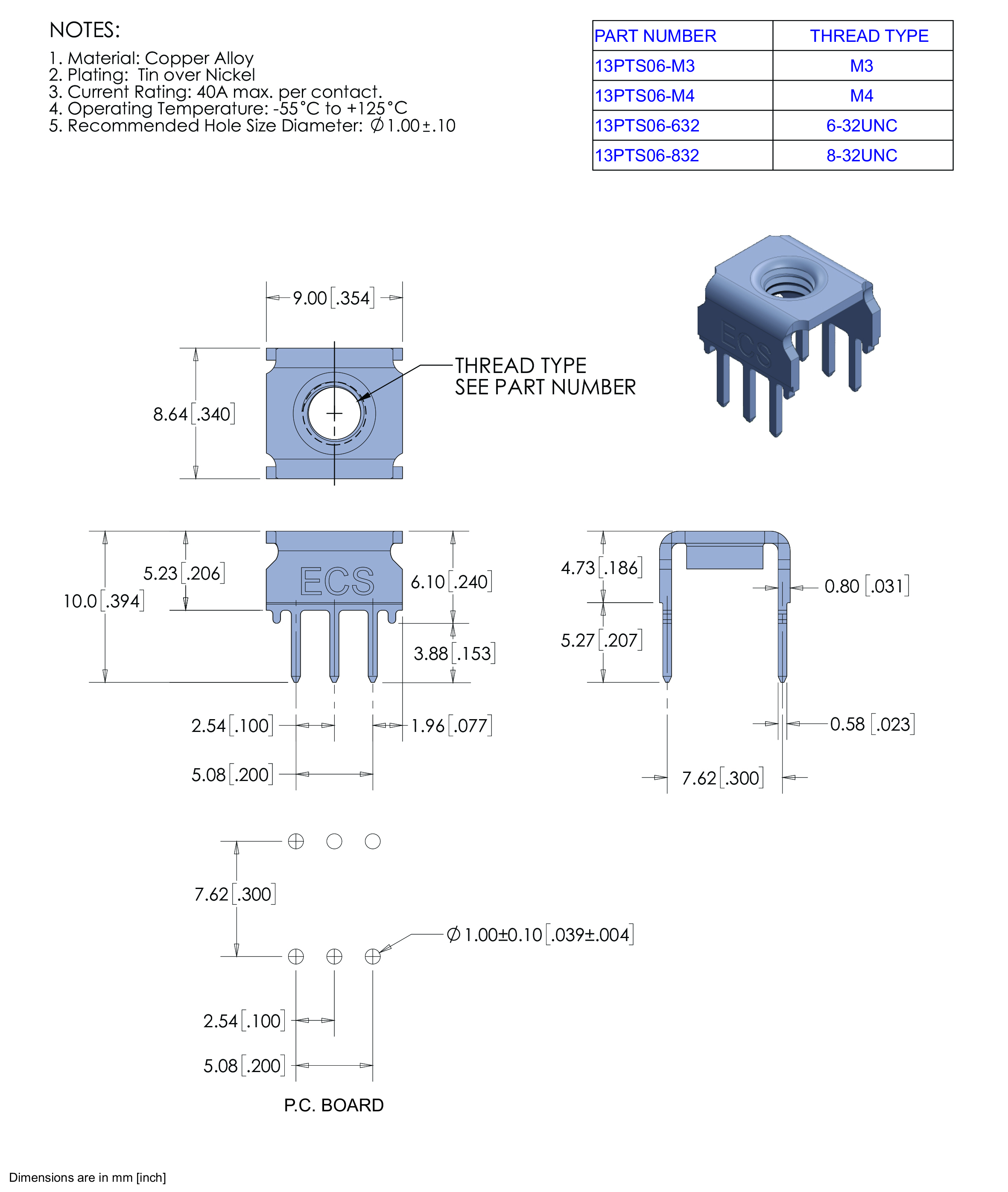 ECS 2500 Series Card Edge Connectors, High Profile SLC 96 .125" x .125" Contact Spacing, Press Fit