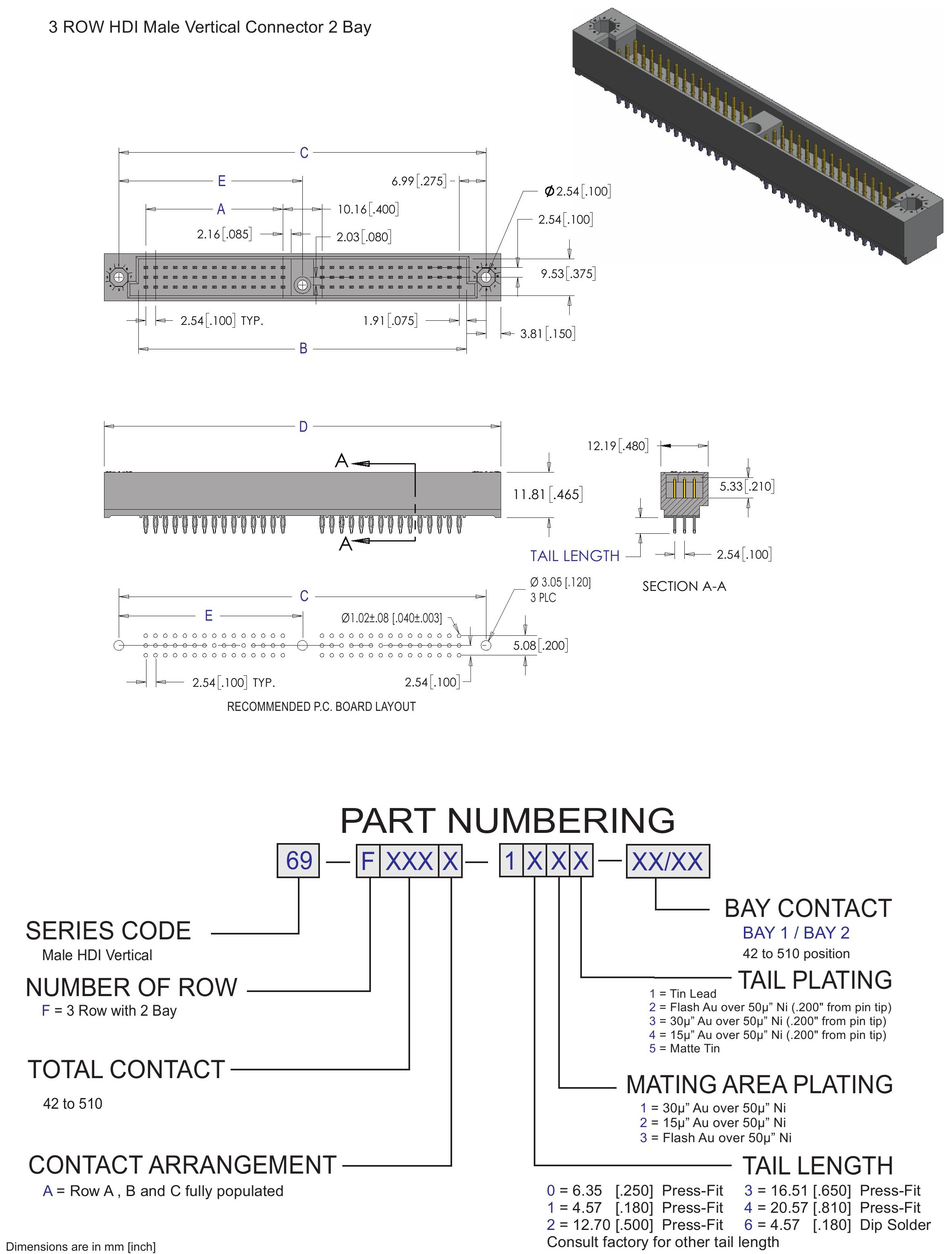 ECS 3 Row HDI Male Vertical 2 Bay Connector
